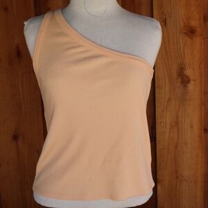 Massimo Dutti One-Shoulder Orange Ribbed Tank Top